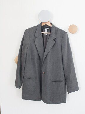 Vintage Sag Harbor Grey Single Button Blazer Jacket Size 10